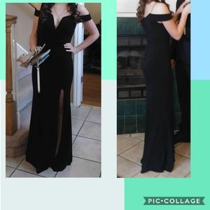 Sleek off shoulder black dress